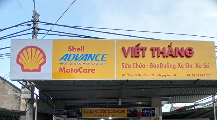 biển quảng cáo alu chữ nổi cho cửa hàng sửa chữa xe máy Viết Thắng
