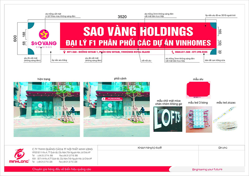 Thi công biển quảng cáo ngoài trời cho SAO VÀNG HOLDINGS – Đại lý F1 phân phối các dự án Vinhomes